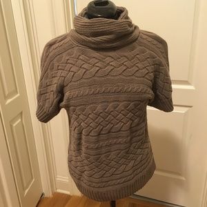 Cozy Sonoma Cowl Neck Short Sleeve Light Brown Sweater